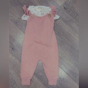 Knit Pink Baby Romper Overalls
